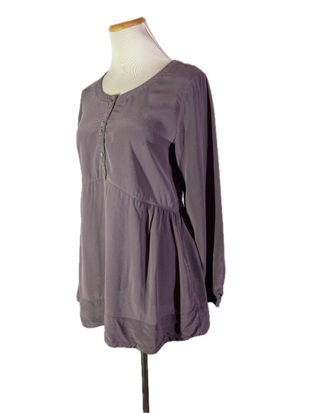 J. Jill Size PS Purple Silk Tunic Top Long Sleeve Pockets High Waist *Flaw